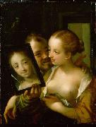 Hans von Aachen Scherzendes Paar mit einem Spiegel France oil painting reproduction